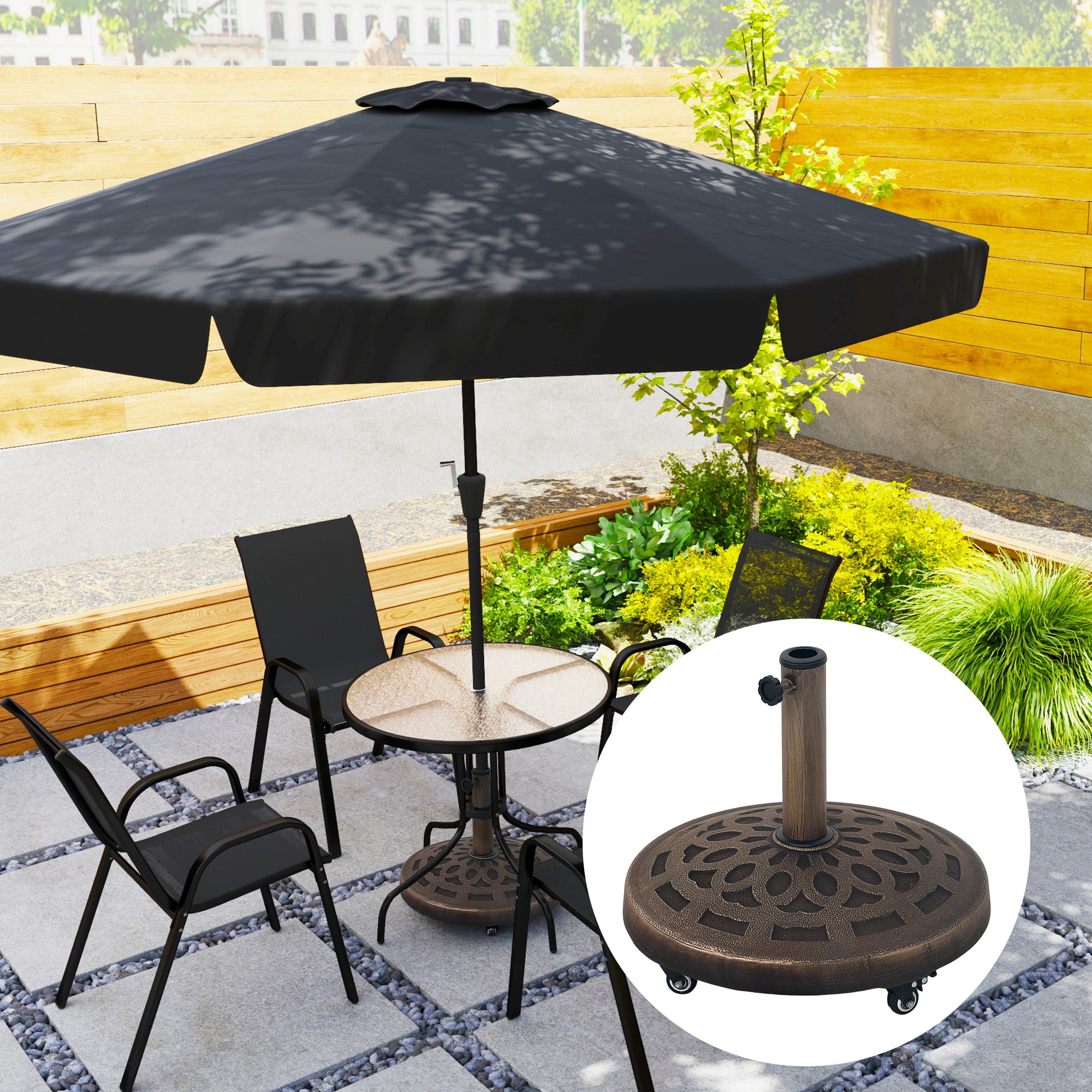 Outsunny 46 lbs Patio Umbrella Base with Wheels, Bronze