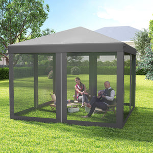 3 x 3 m Pop Up Gazebo, 420D Garden Tent Canopy with Removable Mesh Sidewall Netting, Carry Bag for Garden Patio Outdoor, Light Grey