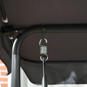 3 Seater Swing Chair, Garden Swing Seat Bench with Adjustable Canopy, Rattan Seat and Steel Frame for Patio, Yard, Dark Grey