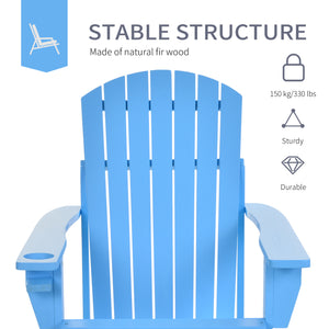 Outsunny Wooden Adirondack Chair, Outdoor Patio Lawn Chair with Cup Holder, Weather Resistant Lawn Furniture, Classic Lounge for Deck, Garden, Backyard, Fire Pit, Blue