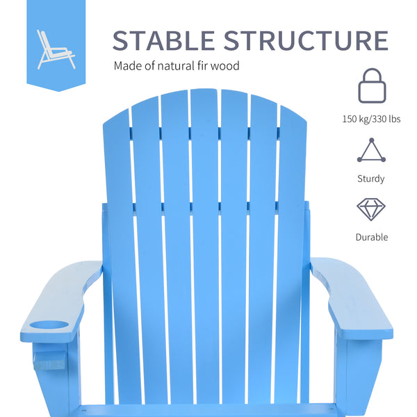 Outsunny Wooden Adirondack Chair, Outdoor Patio Lawn Chair with Cup Holder, Weather Resistant Lawn Furniture, Classic Lounge for Deck, Garden, Backyard, Fire Pit, Blue