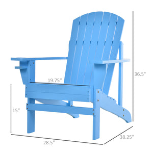 Outsunny Wooden Adirondack Chair, Outdoor Patio Lawn Chair with Cup Holder, Weather Resistant Lawn Furniture, Classic Lounge for Deck, Garden, Backyard, Fire Pit, Blue