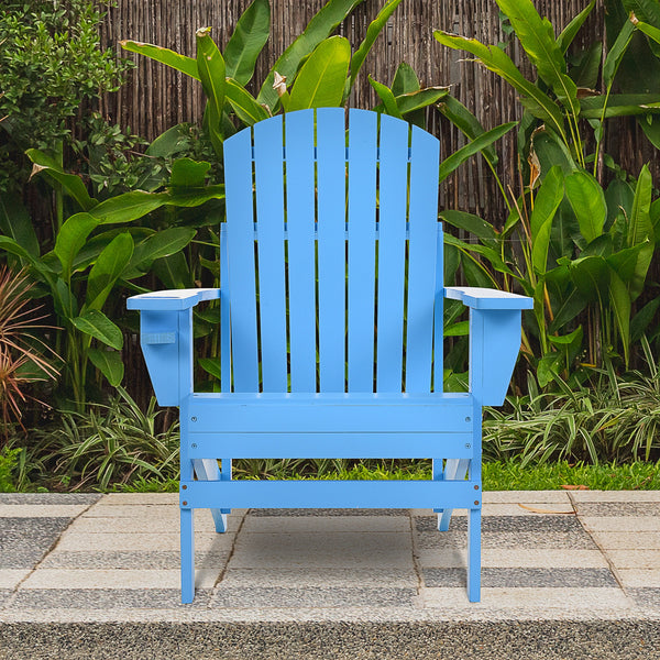 Outsunny Wooden Adirondack Chair, Outdoor Patio Lawn Chair with Cup Holder, Weather Resistant Lawn Furniture, Classic Lounge for Deck, Garden, Backyard, Fire Pit, Blue