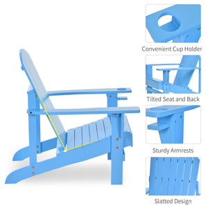 Outsunny Wooden Adirondack Chair, Outdoor Patio Lawn Chair with Cup Holder, Weather Resistant Lawn Furniture, Classic Lounge for Deck, Garden, Backyard, Fire Pit, Blue