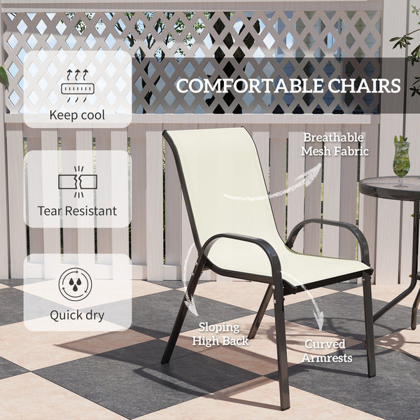 Outsunny Compact 3-Piece Bistro Set with Stackable Chairs Glass