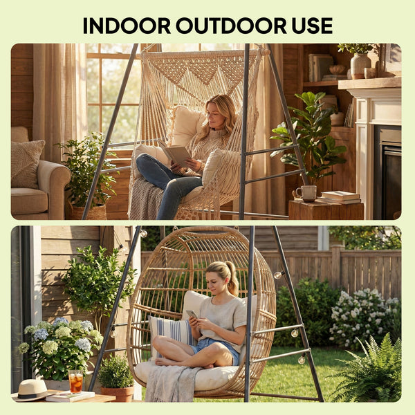 Hammock Chair Stand, Free Standing Heavy Duty Hanging Swing Chair with Anti-Slip Foot Pads, 2 Carabiners, for Relaxation, Indoor and Outdoor Use, Gray