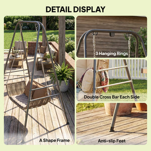 Hammock Chair Stand, Free Standing Heavy Duty Hanging Swing Chair with Anti-Slip Foot Pads, 2 Carabiners, for Relaxation, Indoor and Outdoor Use, Gray