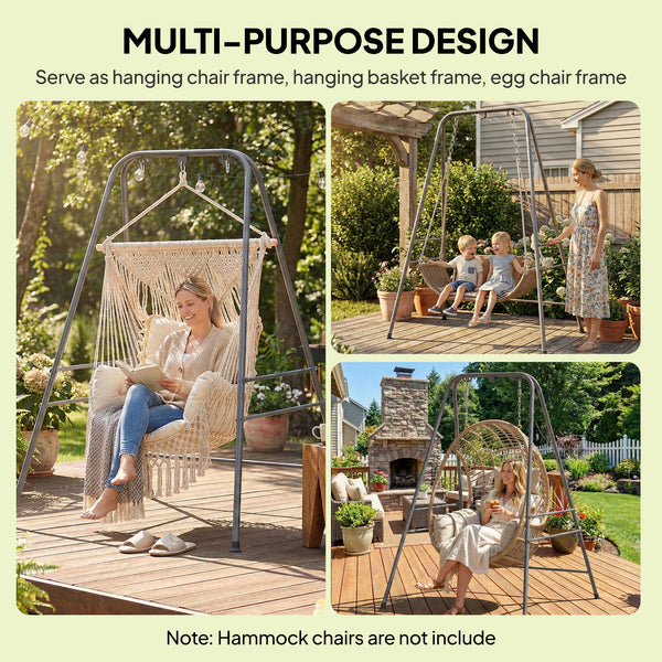Hammock Chair Stand, Free Standing Heavy Duty Hanging Swing Chair with Anti-Slip Foot Pads, 2 Carabiners, for Relaxation, Indoor and Outdoor Use, Gray