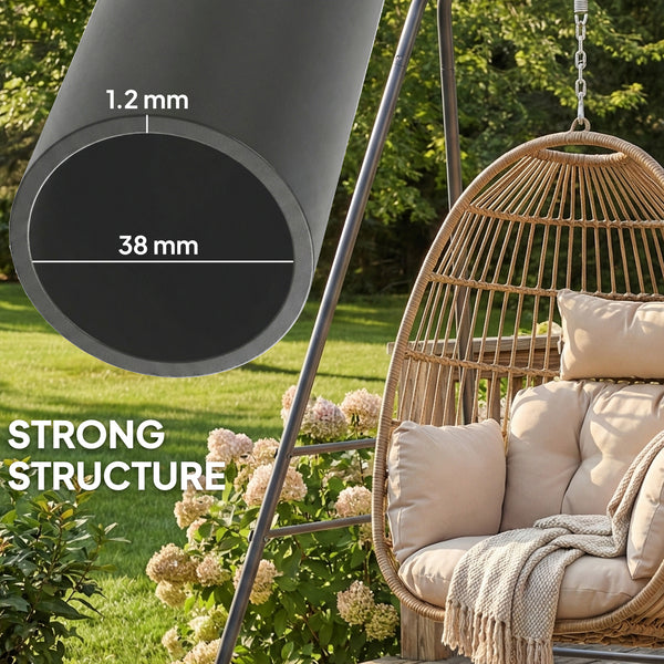 Hammock Chair Stand, Free Standing Heavy Duty Hanging Swing Chair with Anti-Slip Foot Pads, 2 Carabiners, for Relaxation, Indoor and Outdoor Use, Gray