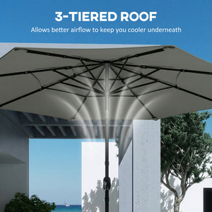 3 m Garden Parasol, Parasol Umbrella with 3-tier Roof, Crank Handle, Tilt Function, Polyester Canopy, Outdoor Table Umbrella for Patio, Garden, Grey