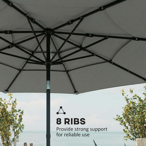 3 m Garden Parasol, Parasol Umbrella with 3-tier Roof, Crank Handle, Tilt Function, Polyester Canopy, Outdoor Table Umbrella for Patio, Garden, Grey