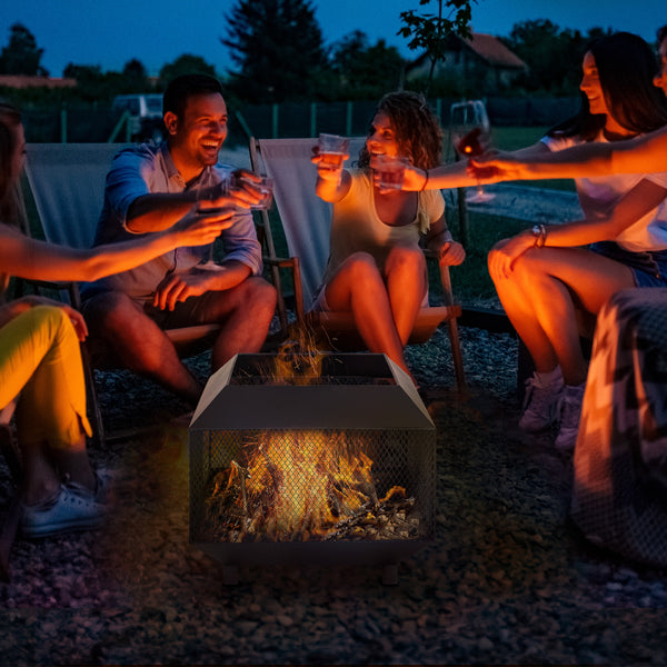 17" Outdoor Fire Pit with Fire Poker, Wood Burning Firepits, Portable Firepit for Patio Backyard Bonfire Camping, Black