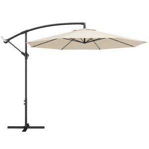 3(m) Garden Banana Parasol Hanging Cantilever Umbrella with Crank Handle, 8 Ribs and Cross Base for Outdoor, Sun Shade, Cream White