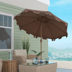 Outsunny 9' Patio Umbrella with Push Button Tilt and Crank, Double Top Ruffled Outdoor Market Table Umbrella with 8 Ribs, for Garden, Deck, Pool, Brown