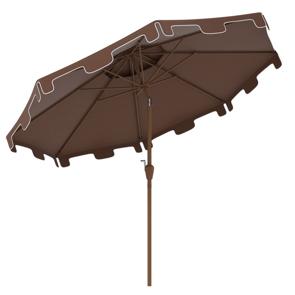 Outsunny 9' Patio Umbrella with Push Button Tilt and Crank, Double Top Ruffled Outdoor Market Table Umbrella with 8 Ribs, for Garden, Deck, Pool, Brown