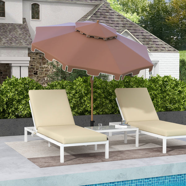 Outsunny 9' Patio Umbrella with Push Button Tilt and Crank, Double Top Ruffled Outdoor Market Table Umbrella with 8 Ribs, for Garden, Deck, Pool, Brown