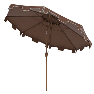 Outsunny 9' Patio Umbrella with Push Button Tilt and Crank, Double Top Ruffled Outdoor Market Table Umbrella with 8 Ribs, for Garden, Deck, Pool, Brown