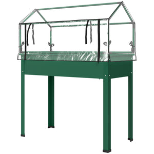 Raised Garden Bed with Greenhouse Cover, Elevated Planter Box with Legs and Drainage Hole for Vegetables Flowers Herbs, 39.4" x 18.9" x 48.8", Green