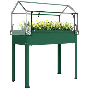 Raised Garden Bed with Greenhouse Cover, Elevated Planter Box with Legs and Drainage Hole for Vegetables Flowers Herbs, 39.4" x 18.9" x 48.8", Green