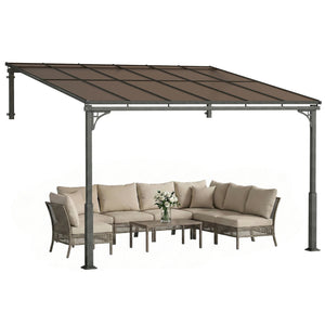 11' x 10' Outdoor Pergola, Wall Mounted Hardtop Lean-to Gazebo with Polycarbonate Roof and Metal-Aluminium Frame, Heavy Duty Metal Pergola for Patio Deck Backyard, Brown