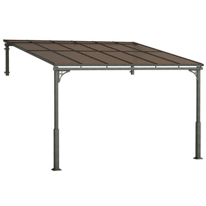 11' x 10' Outdoor Pergola, Wall Mounted Hardtop Lean-to Gazebo with Polycarbonate Roof and Metal-Aluminium Frame, Heavy Duty Metal Pergola for Patio Deck Backyard, Brown
