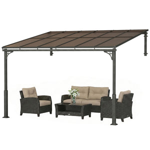 11' x 10' Outdoor Pergola, Wall Mounted Hardtop Lean-to Gazebo with Polycarbonate Roof and Metal-Aluminium Frame, Heavy Duty Metal Pergola for Patio Deck Backyard, Brown