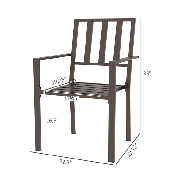 Outsunny Set of 2 Patio Dining Chairs, Stackable Outdoor Garden Bistro Chairs with Metal Slatted Seat & Backrest for Yard, Garden, Dark Brown