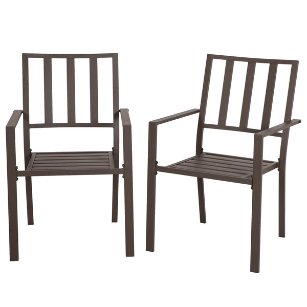 Outsunny Set of 2 Patio Dining Chairs, Stackable Outdoor Garden Bistro Chairs with Metal Slatted Seat & Backrest for Yard, Garden, Dark Brown