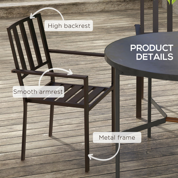 Outsunny Set of 2 Patio Dining Chairs, Stackable Outdoor Garden Bistro Chairs with Metal Slatted Seat & Backrest for Yard, Garden, Dark Brown