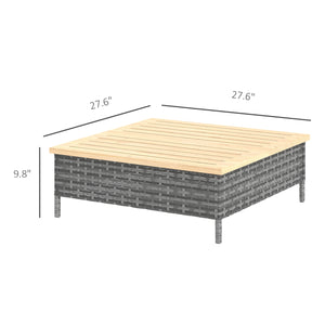 Outsunny Outdoor Side Table with PE Rattan, Patio End Table with Natural Fir Wood Top, Weather Resistant Accent Table for Patio Pool Porch, Gray