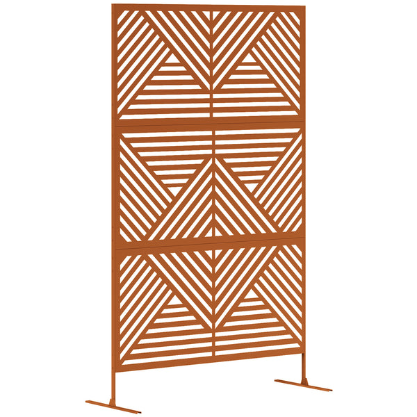 Outsunny Metal Outdoor Privacy Screen, 78" H x 48" W Decorative Privacy Fence Screen, Freestanding Outdoor Divider with Stand, Climbing Plant Trellis for Garden Walkway, Balcony, Patio, Rhombus Brown