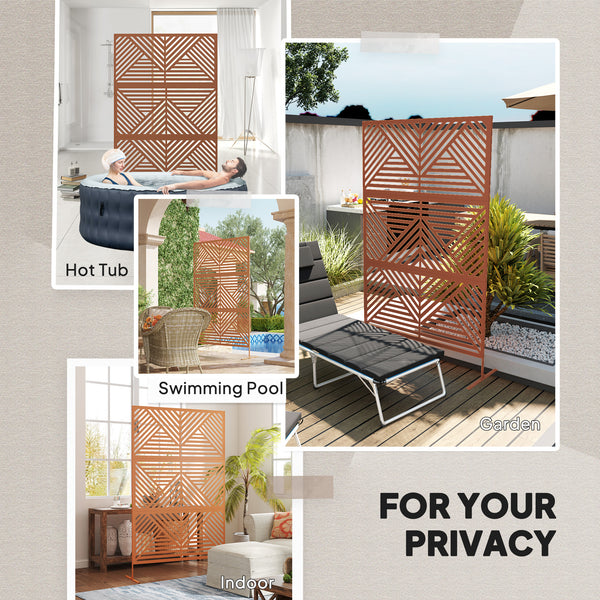 Outsunny Metal Outdoor Privacy Screen, 78" H x 48" W Decorative Privacy Fence Screen, Freestanding Outdoor Divider with Stand, Climbing Plant Trellis for Garden Walkway, Balcony, Patio, Rhombus Brown