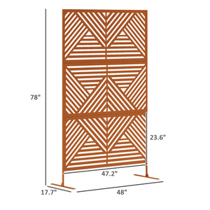 Outsunny Metal Outdoor Privacy Screen, 78" H x 48" W Decorative Privacy Fence Screen, Freestanding Outdoor Divider with Stand, Climbing Plant Trellis for Garden Walkway, Balcony, Patio, Rhombus Brown