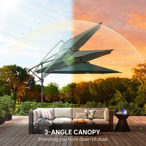 3(m) Garden Banana Parasol Hanging Cantilever Umbrella with Crank Handle, 8 Ribs and Cross Base for Outdoor, Sun Shade, Dark Green