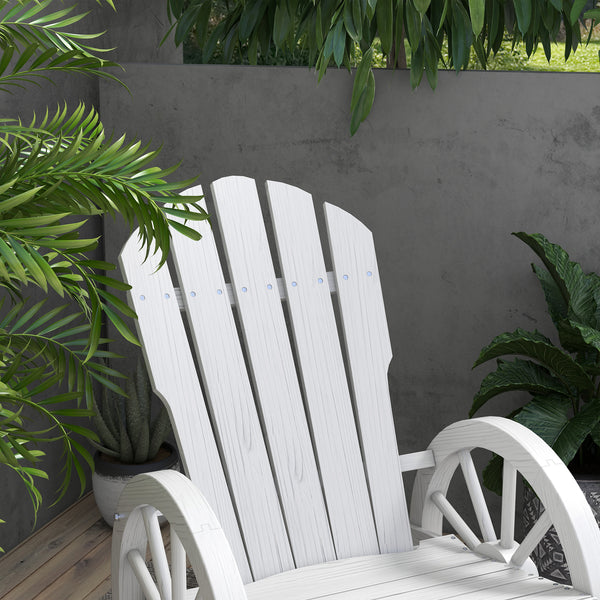 Outsunny Wooden Rocking Chair, Adirondack Rocker Chair w/ Slatted Design and Oversized Back, Outdoor Rocking Chair with Wagon Wheel Armrest for Porch, Poolside, and Garden, White