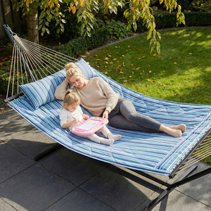 Outdoor Hammock with Stand, Detachable Pillow and Spreader Bars, Heavy Duty Hammock for Outdoor, 264 lbs Capacity Steel Stand, Blue