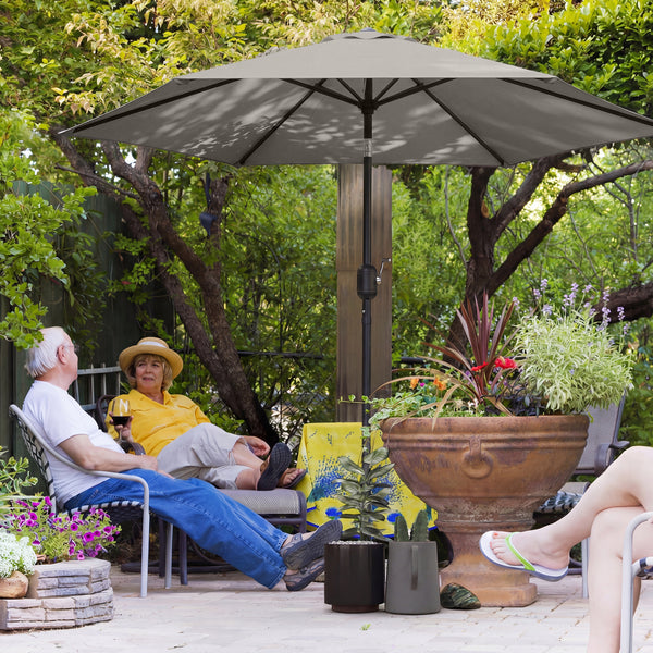 2.6 m Garden Parasol Umbrella with Aluminium Pole, Outdoor Table Market Patio Umbrella Sun Shade with Tilt and Crank, Vent, Light Grey