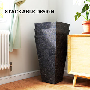 28 Inch Tall Planters for Outdoor Plants, Set of 3 Plastic Flower Pots with Marble Finish and Drainage Holes, Stackable Tapered Large Planters for Indoor Plants, Front Porch Decor, Black