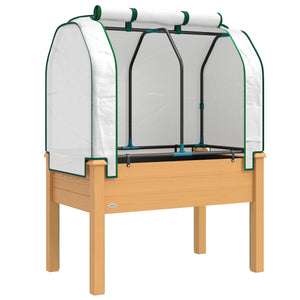 Raised Garden Bed with PE Greenhouse Cover Outdoor Elevated Wood Planter Box for Herbs and Vegetables, Use for Patio, Backyard, Balcony, 35 x 22 x 47 inch, Sand