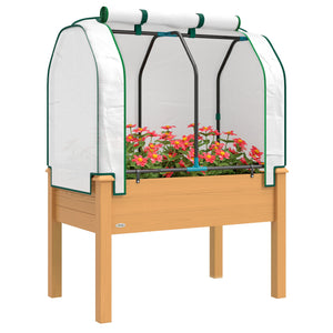 Raised Garden Bed with PE Greenhouse Cover Outdoor Elevated Wood Planter Box for Herbs and Vegetables, Use for Patio, Backyard, Balcony, 35 x 22 x 47 inch, Sand