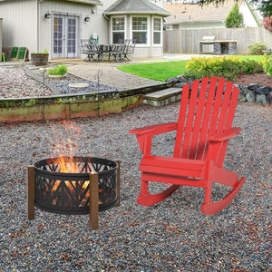 Outsunny Wooden Adirondack Rocking Chair Outdoor Lounge Chair Fire Pit Seating with Slatted Wooden Design, Fanned Back, & Classic Rustic Style for Patio, Backyard, Garden, Lawn, Red