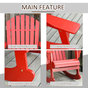 Outsunny Wooden Adirondack Rocking Chair Outdoor Lounge Chair Fire Pit Seating with Slatted Wooden Design, Fanned Back, & Classic Rustic Style for Patio, Backyard, Garden, Lawn, Red