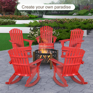 Outsunny Wooden Adirondack Rocking Chair Outdoor Lounge Chair Fire Pit Seating with Slatted Wooden Design, Fanned Back, & Classic Rustic Style for Patio, Backyard, Garden, Lawn, Red