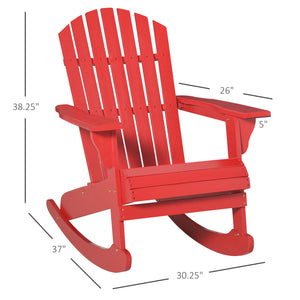 Outsunny Wooden Adirondack Rocking Chair Outdoor Lounge Chair Fire Pit Seating with Slatted Wooden Design, Fanned Back, & Classic Rustic Style for Patio, Backyard, Garden, Lawn, Red