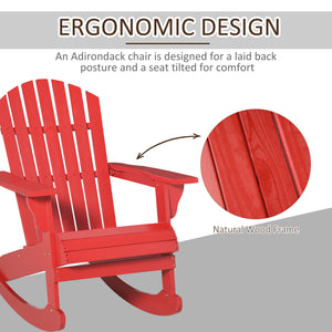 Outsunny Wooden Adirondack Rocking Chair Outdoor Lounge Chair Fire Pit Seating with Slatted Wooden Design, Fanned Back, & Classic Rustic Style for Patio, Backyard, Garden, Lawn, Red