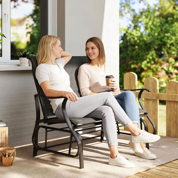 2-Person Outdoor Glider Chair, Patio Glider Rocking Chair with Mesh Seat and Backrest, Steel Frame for Outdoor, Backyard, Black