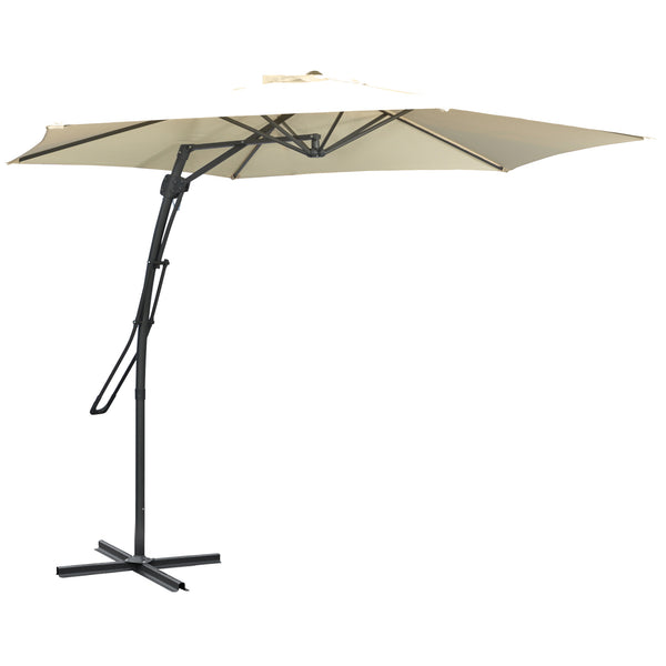 9.6ft Cantilever Patio Umbrella with Easy Lever, Offset Umbrella with Crank Handle, Cross Base, 6 Metal Ribs, Outdoor Sun Shade for Garden, Deck, Cream White