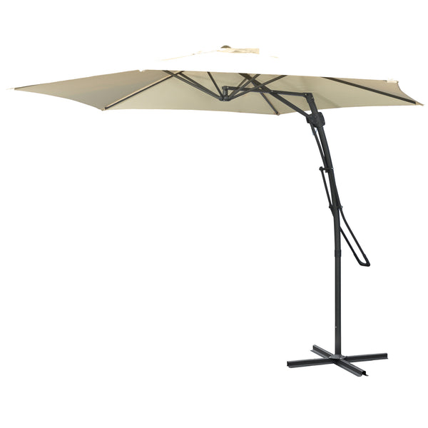 9.6ft Cantilever Patio Umbrella with Easy Lever, Offset Umbrella with Crank Handle, Cross Base, 6 Metal Ribs, Outdoor Sun Shade for Garden, Deck, Cream White