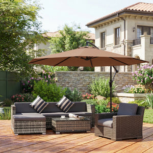 3(m) Garden Banana Parasol Hanging Cantilever Umbrella with Crank Handle, 8 Ribs and Cross Base for Outdoor, Sun Shade, Coffee