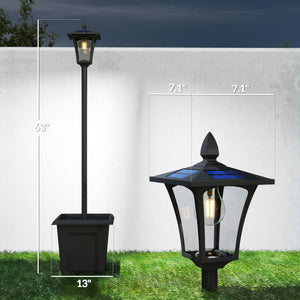 63" Solar Lamp Post Lights 2 Pack, Waterproof LED Solar Light Posts with Planter, Outdoor Lamps for Patio, Backyard, Pathway, Garden, Lawn, Black